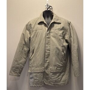 VINTAGE Cherokee Jacket Mens Med Beige Chore Barn Coat Canvas button closure Y2K